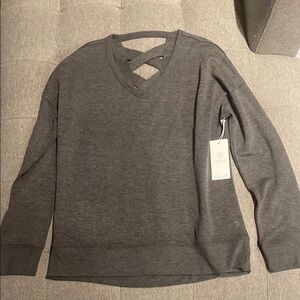 Balance Collection Gray V-Neck Sweatshirt with Crisscross Detail